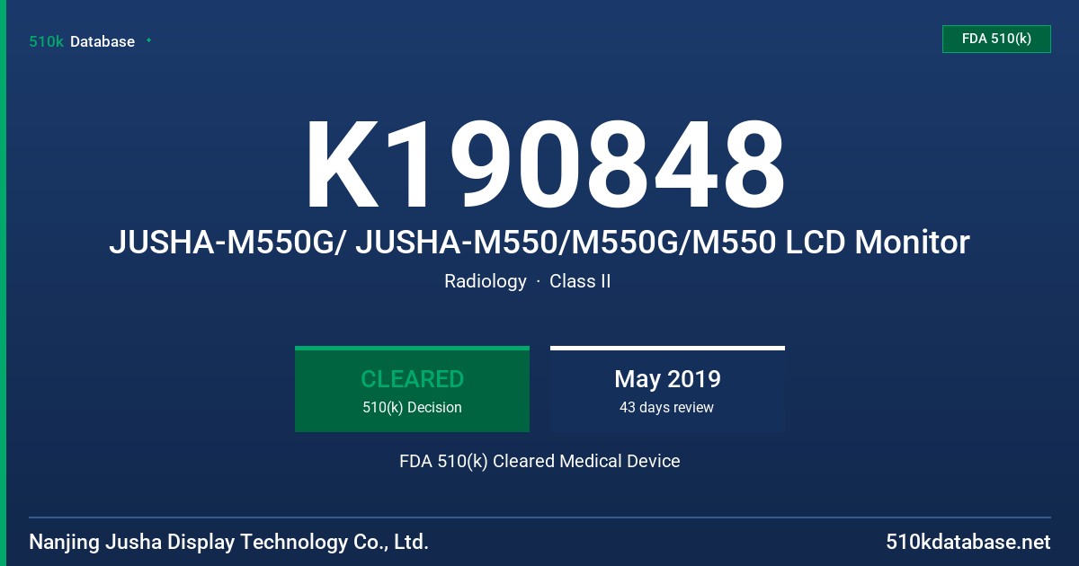 K190848 JUSHA-M550G/ JUSHA-M550/M550G/M550 LCD Monitor FDA 510(k) Cleared Medical Device