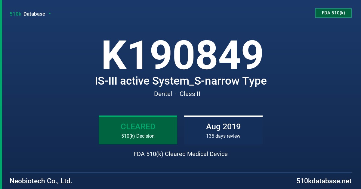 K190849 IS-III active System_S-narrow Type FDA 510(k) Cleared Medical Device