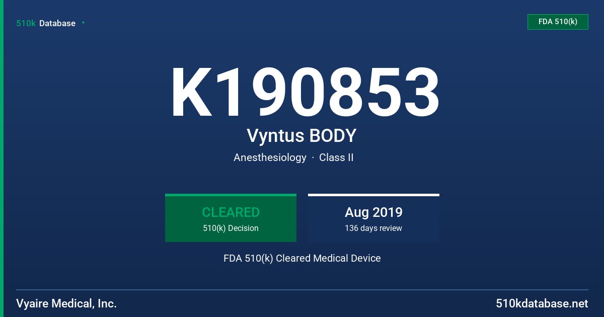K190853 Vyntus BODY FDA 510(k) Cleared Medical Device