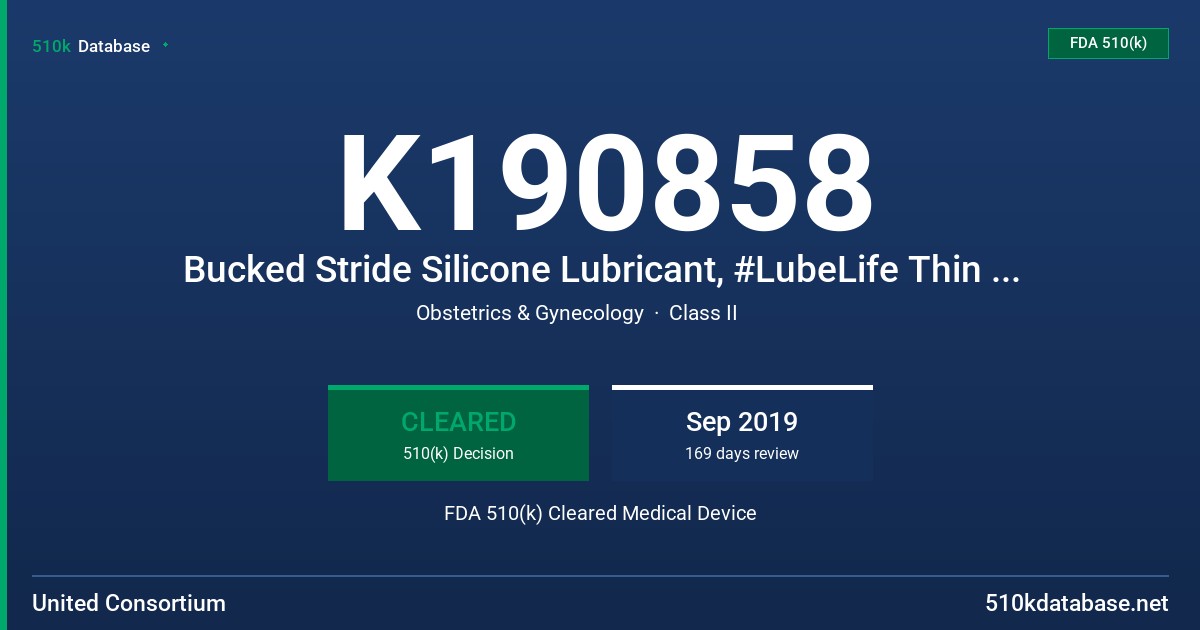 K190858 Bucked Stride Silicone Lubricant, #LubeLife Thin Silicone Lubricant, JO XTRA SILKY Ultra-Thin Silicone Personal Lubricant FDA 510(k) Cleared Medical Device