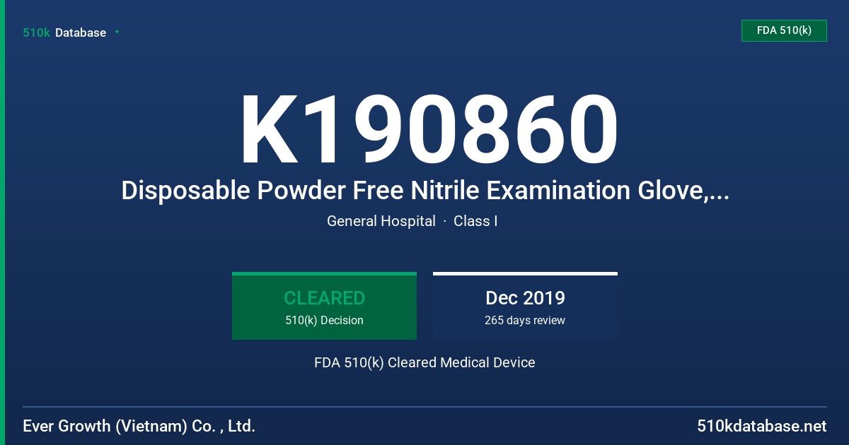 K190860 Disposable Powder Free Nitrile Examination Glove, Tested For Use With Chemotherapy Drugs, White color, Disposable Powder Free Nitrile Examination Glove, Tested For Use With Chemotherapy Drugs, Orange color FDA 510(k) Cleared Medical Device