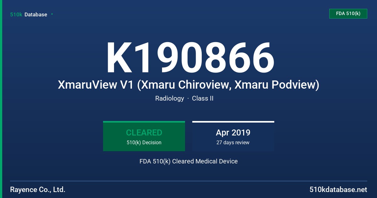 K190866 XmaruView V1 (Xmaru Chiroview, Xmaru Podview) FDA 510(k) Cleared Medical Device