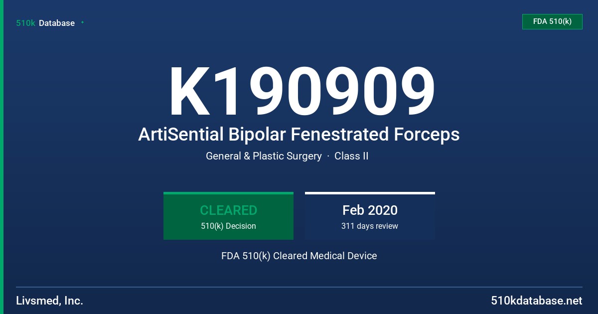 K190909 ArtiSential Bipolar Fenestrated Forceps FDA 510(k) Cleared Medical Device