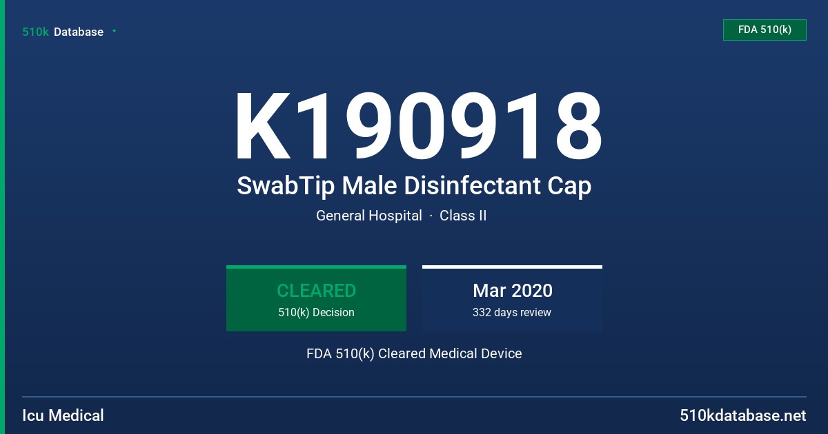 K190918 SwabTip Male Disinfectant Cap FDA 510(k) Cleared Medical Device