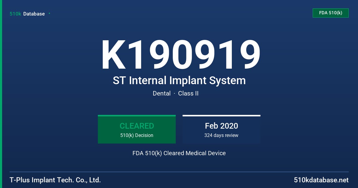 K190919 ST Internal Implant System FDA 510(k) Cleared Medical Device