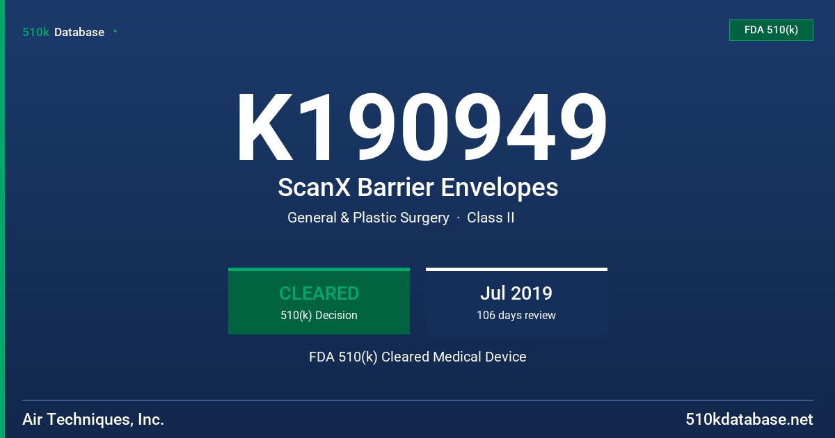 K190949 ScanX Barrier Envelopes FDA 510(k) Cleared Medical Device