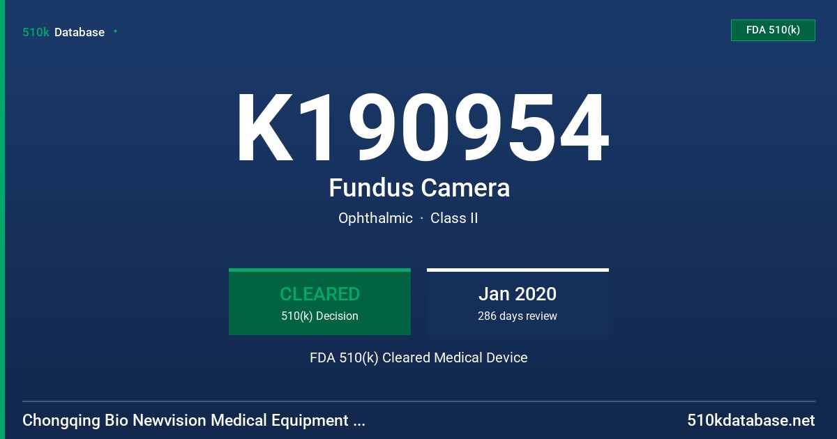 K190954 Fundus Camera FDA 510(k) Cleared Medical Device