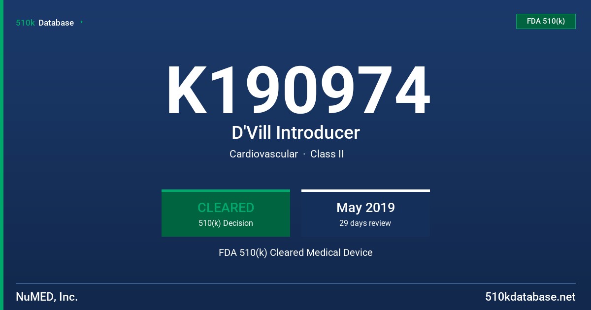 K190974 D'Vill Introducer FDA 510(k) Cleared Medical Device
