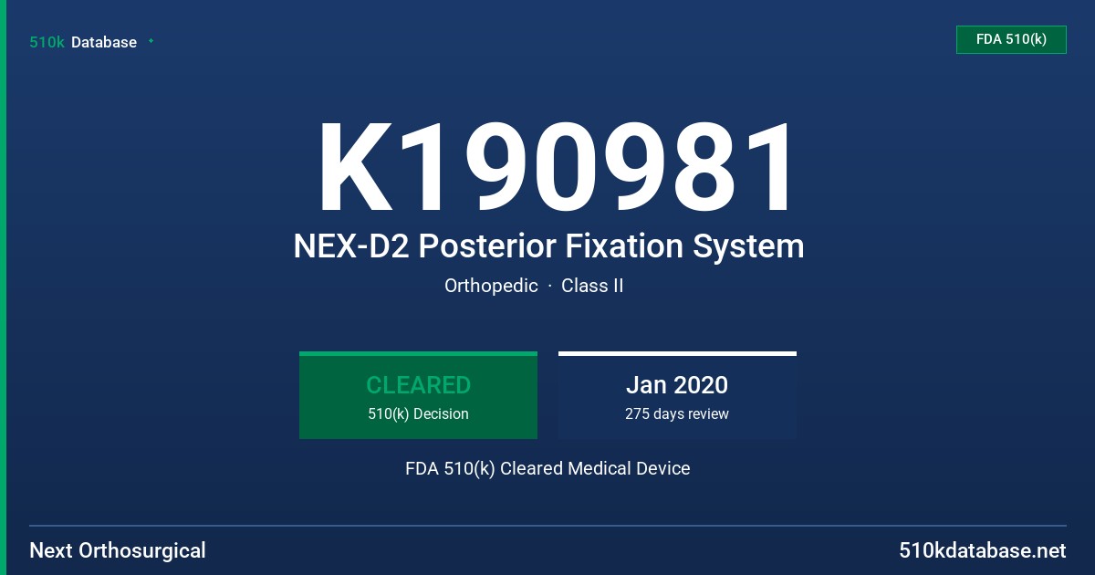 K190981 NEX-D2 Posterior Fixation System FDA 510(k) Cleared Medical Device