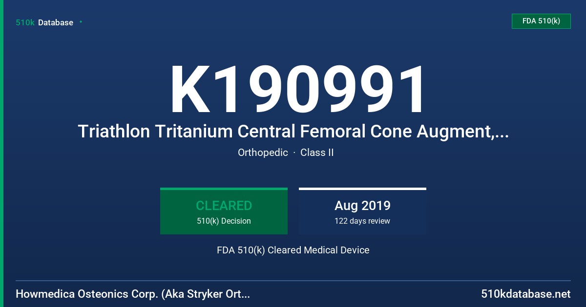 K190991 Triathlon Tritanium Central Femoral Cone Augment, Triathlon Femoral Distal Augment FDA 510(k) Cleared Medical Device