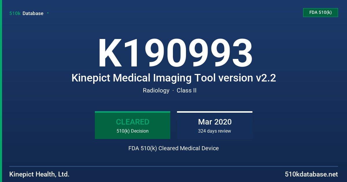 K190993 Kinepict Medical Imaging Tool version v2.2 FDA 510(k) Cleared Medical Device