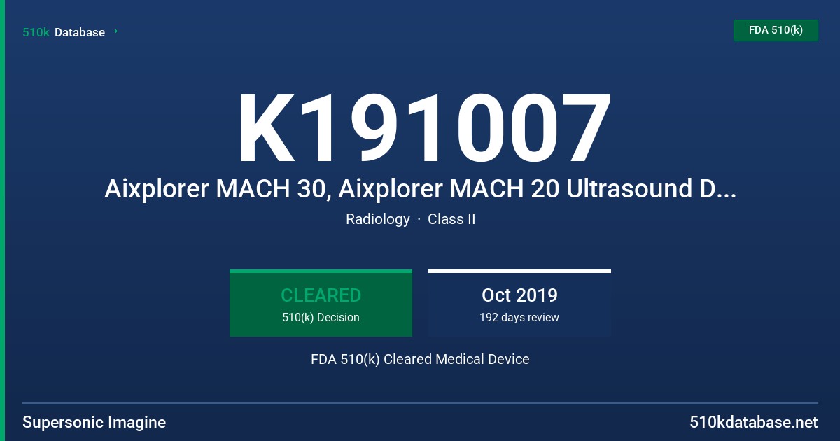 K191007 Aixplorer MACH 30, Aixplorer MACH 20 Ultrasound Diagnostic Systems FDA 510(k) Cleared Medical Device