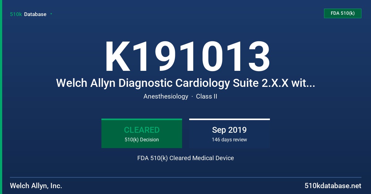 K191013 Welch Allyn Diagnostic Cardiology Suite 2.X.X with Spirometry option FDA 510(k) Cleared Medical Device