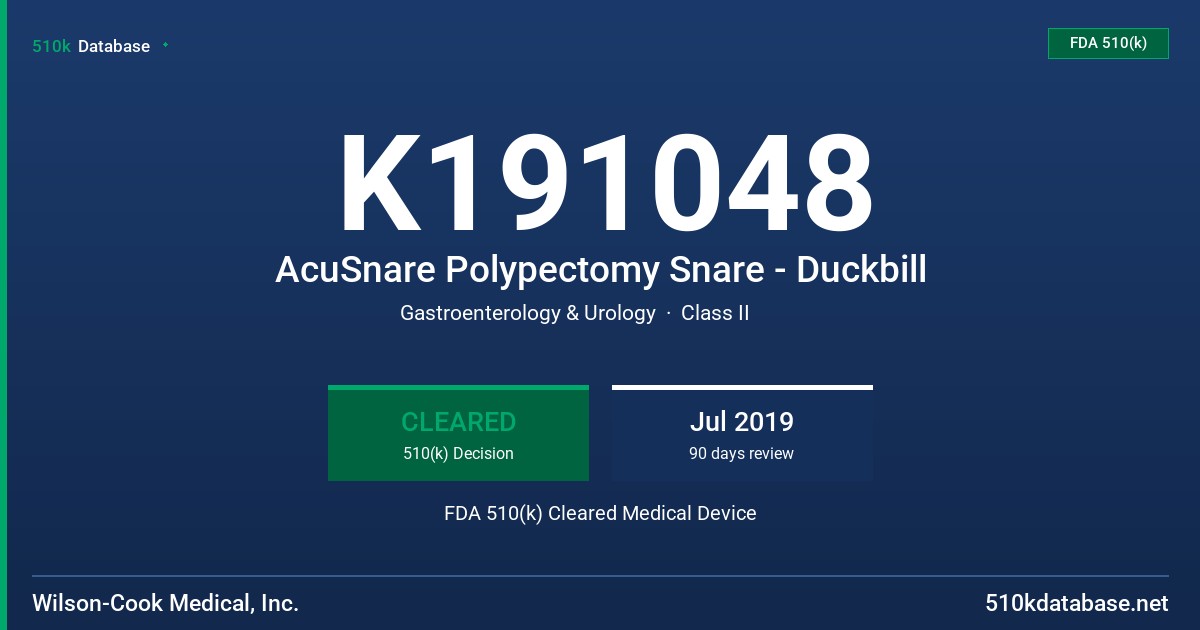 K191048 AcuSnare Polypectomy Snare - Duckbill FDA 510(k) Cleared Medical Device