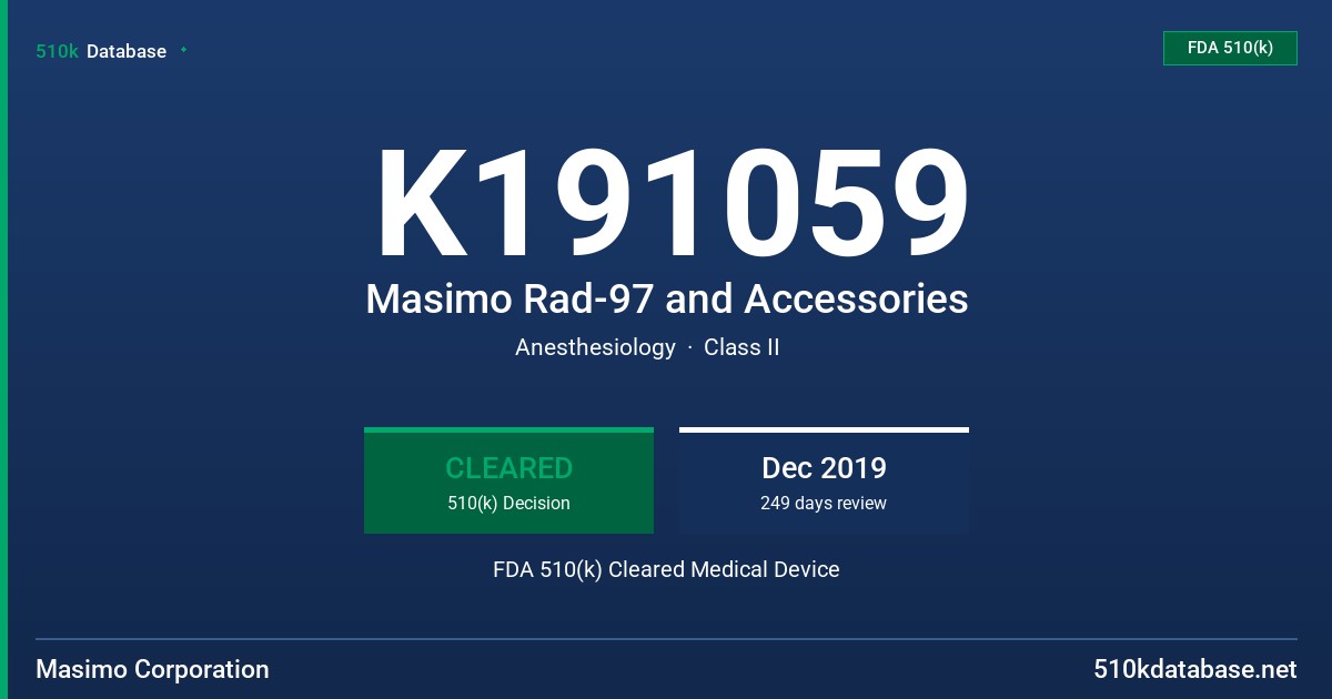 K191059 Masimo Rad-97 and Accessories FDA 510(k) Cleared Medical Device