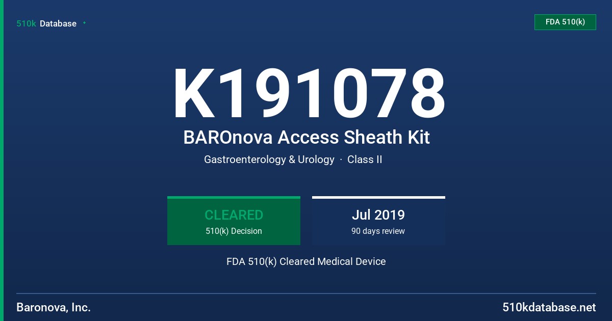 K191078 BAROnova Access Sheath Kit FDA 510(k) Cleared Medical Device