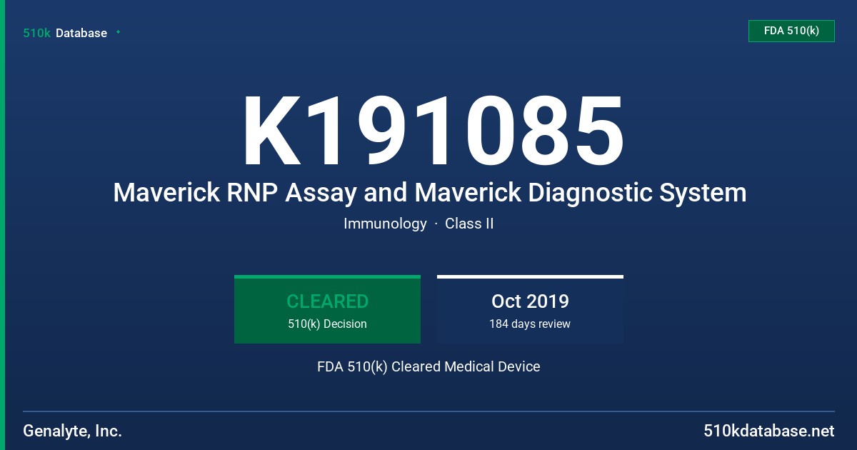 K191085 Maverick RNP Assay and Maverick Diagnostic System FDA 510(k) Cleared Medical Device