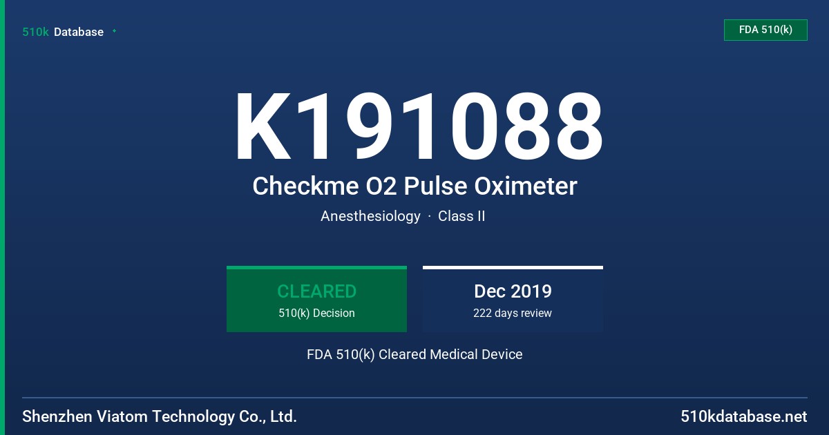 K191088 Checkme O2 Pulse Oximeter FDA 510(k) Cleared Medical Device