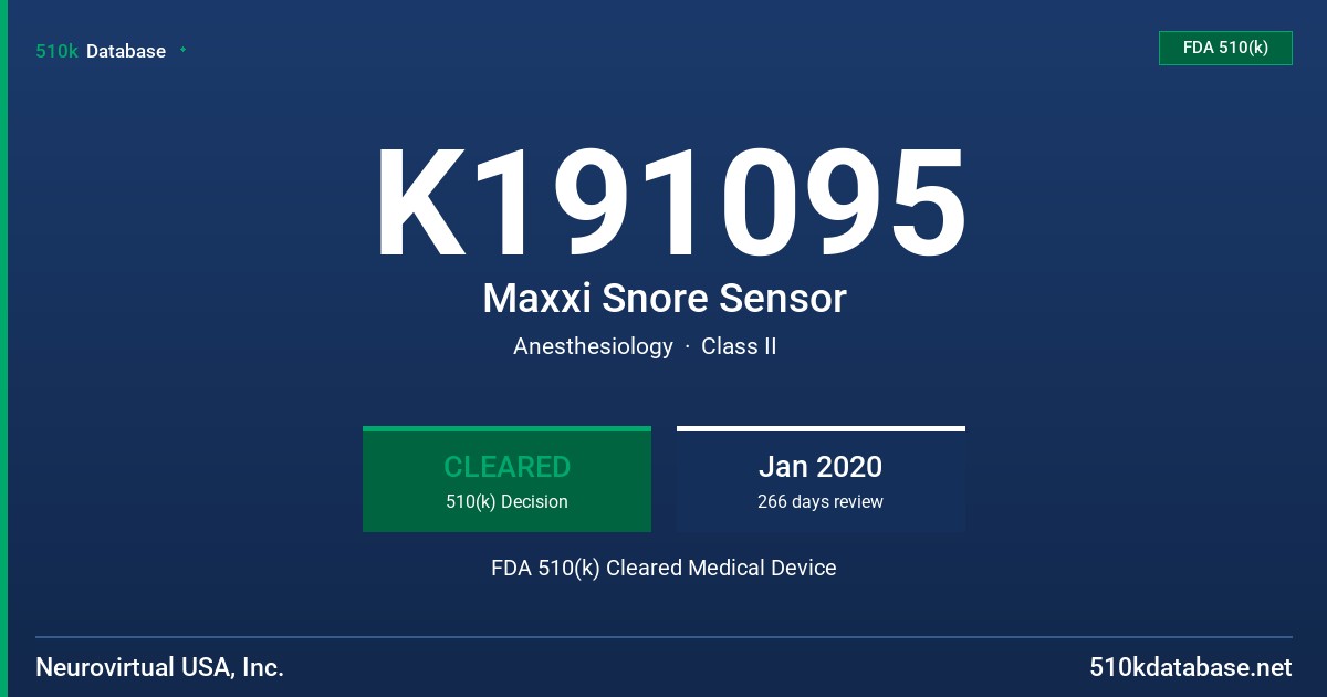 K191095 Maxxi Snore Sensor FDA 510(k) Cleared Medical Device