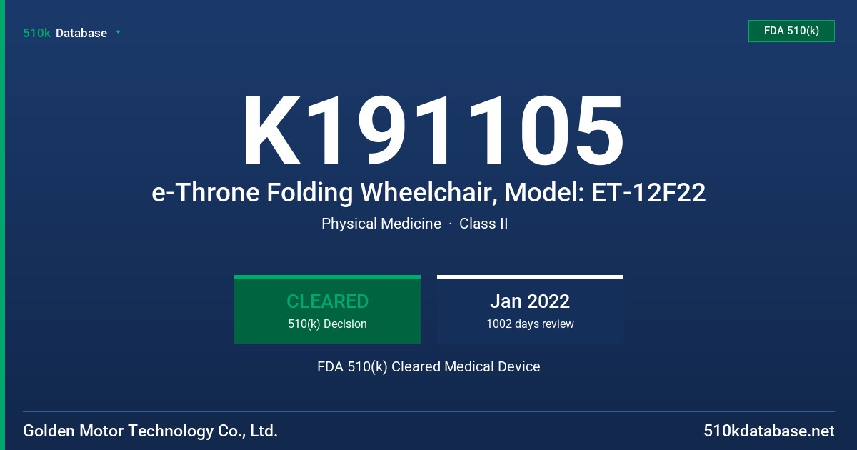 K191105 e-Throne Folding Wheelchair, Model: ET-12F22 FDA 510(k) Cleared Medical Device