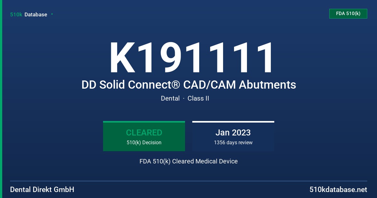 K191111 DD Solid Connect® CAD/CAM Abutments FDA 510(k) Cleared Medical Device