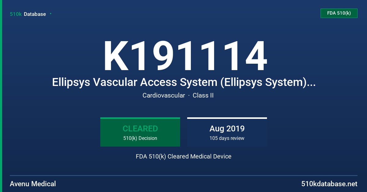 K191114 Ellipsys Vascular Access System (Ellipsys System), Power Controller, Ellipsys Vascular Access System (Ellipsys System), Catheter, Ellipsys Vascular Access System (Ellipsys System), Needle FDA 510(k) Cleared Medical Device