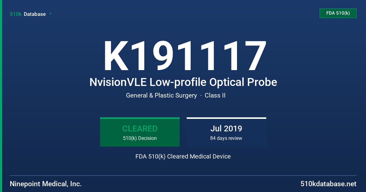 K191117 NvisionVLE Low-profile Optical Probe FDA 510(k) Cleared Medical Device