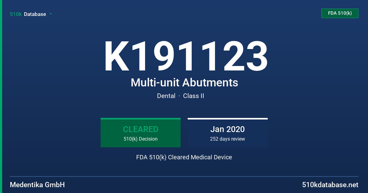 K191123 Multi-unit Abutments FDA 510(k) Cleared Medical Device