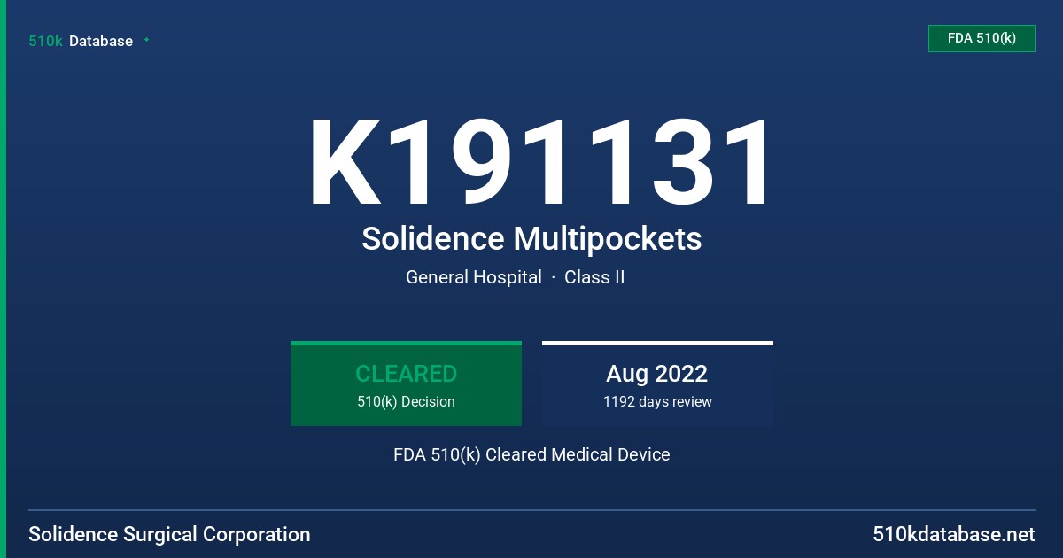 K191131 Solidence Multipockets FDA 510(k) Cleared Medical Device