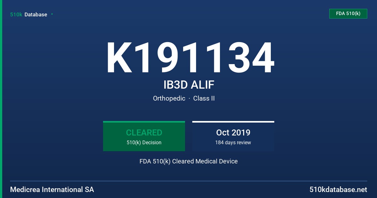 K191134 IB3D ALIF FDA 510(k) Cleared Medical Device