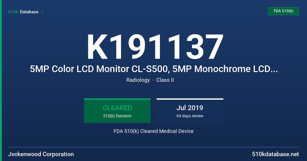 K191137 5MP Color LCD Monitor CL-S500, 5MP Monochrome LCD Monitor MS-S500 FDA 510(k) Cleared Medical Device