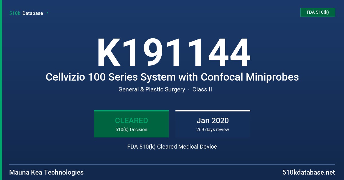 K191144 Cellvizio 100 Series System with Confocal Miniprobes FDA 510(k) Cleared Medical Device