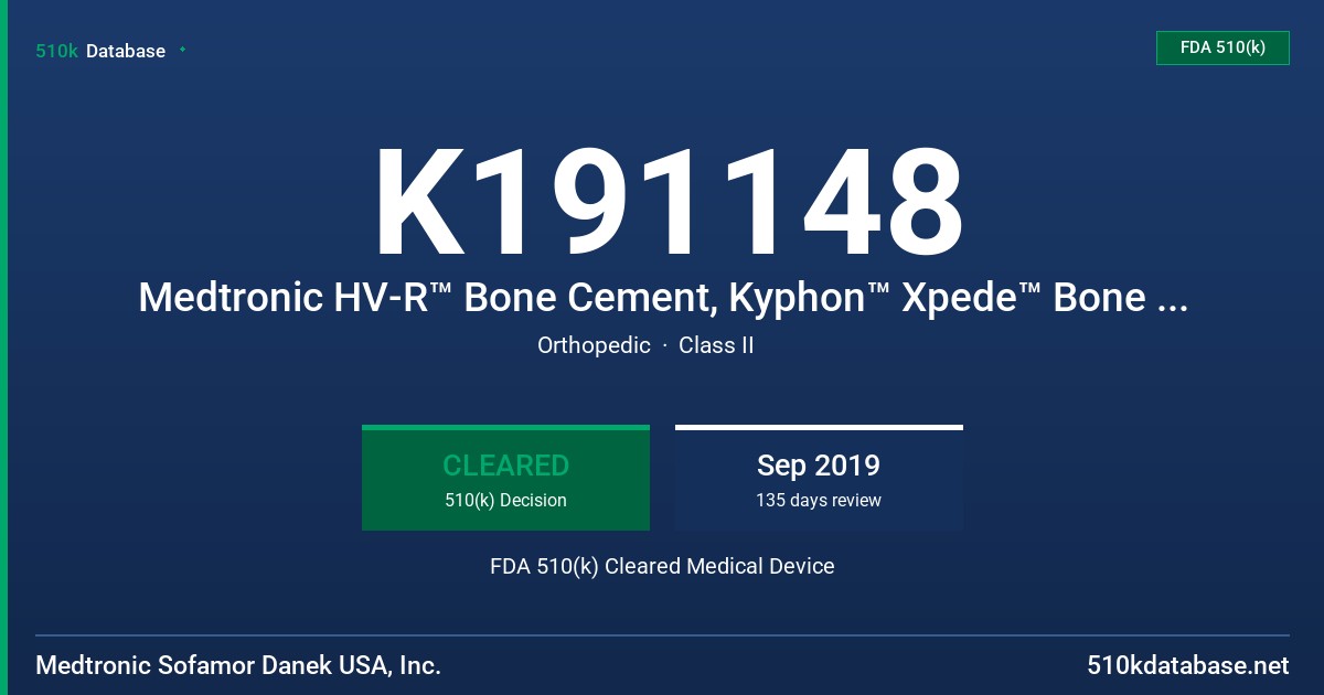 K191148 Medtronic HV-R™ Bone Cement, Kyphon™ Xpede™ Bone Cement, CD Horizon™ Fenestrated Screw Set FDA 510(k) Cleared Medical Device