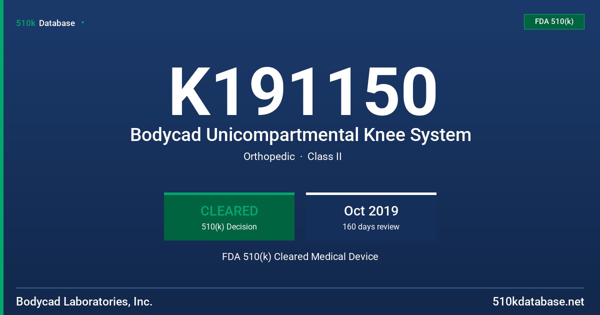 K191150 Bodycad Unicompartmental Knee System FDA 510(k) Cleared Medical Device