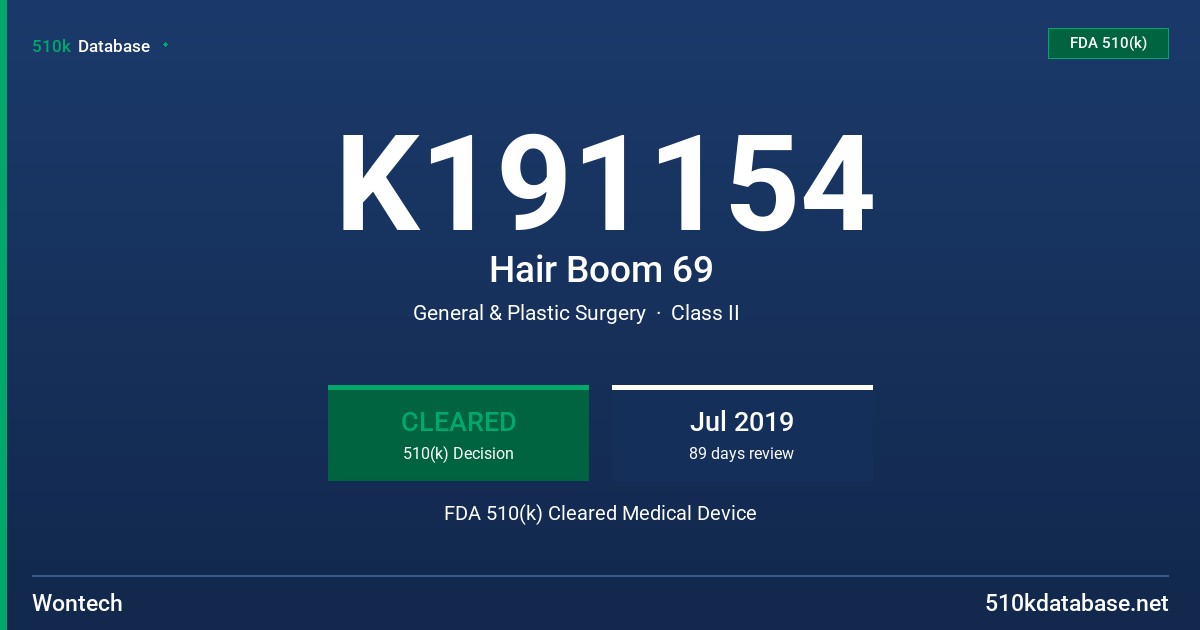 K191154 Hair Boom 69 FDA 510(k) Cleared Medical Device