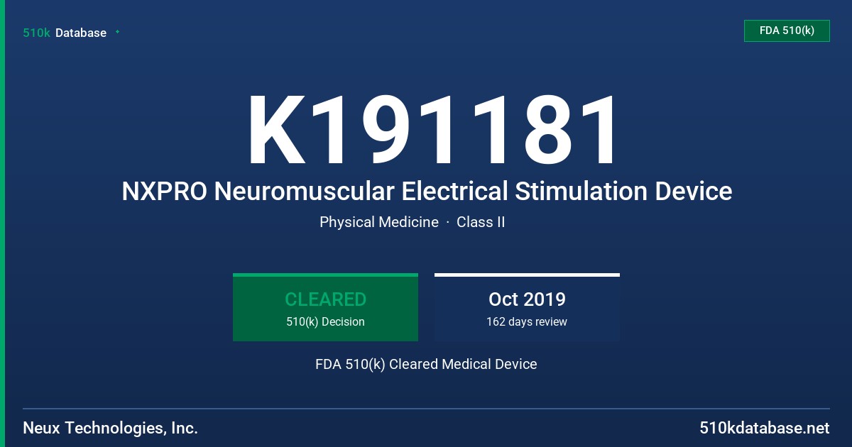 K191181 NXPRO Neuromuscular Electrical Stimulation Device FDA 510(k) Cleared Medical Device
