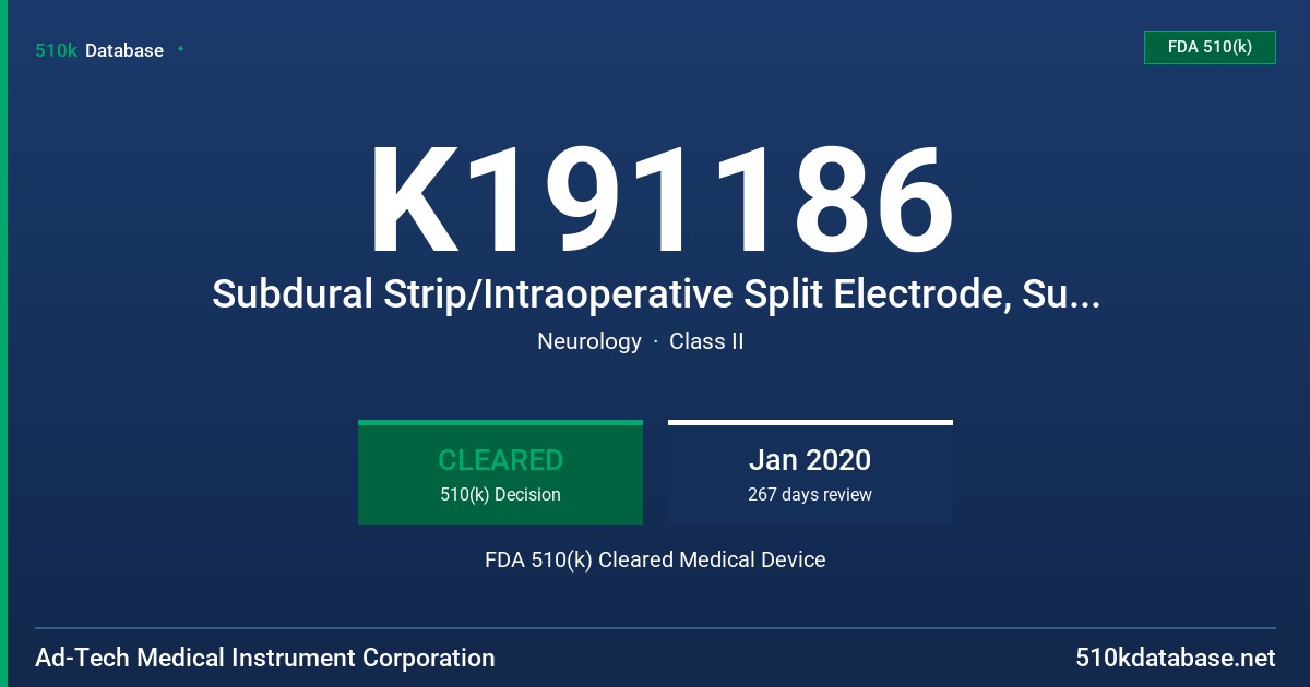K191186 Subdural Strip/Intraoperative Split Electrode, Subdural Grid/Intraoperative Grid Electrode, Dual-Sided Interhemispheric Subdural Electrode, Multi-Strip and Slit Grid Subdural Electrode, Intraoperative Mapping Grid Subdural Electrode FDA 510(k) Cleared Medical Device