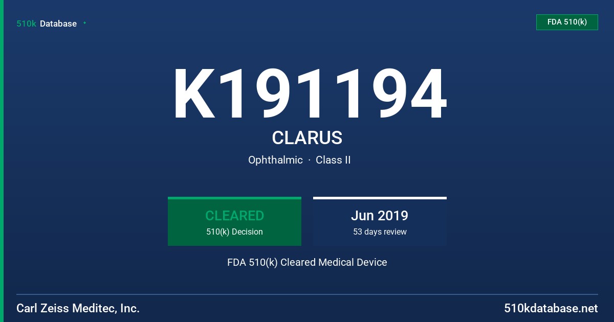 K191194 CLARUS FDA 510(k) Cleared Medical Device