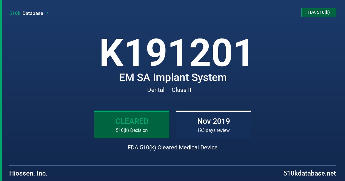 K191201 EM SA Implant System FDA 510(k) Cleared Medical Device