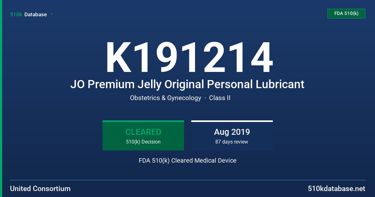 K191214 JO Premium Jelly Original Personal Lubricant FDA 510(k) Cleared Medical Device