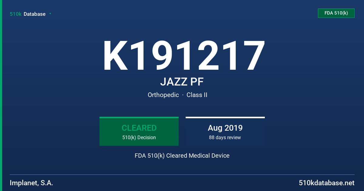 K191217 JAZZ PF FDA 510(k) Cleared Medical Device