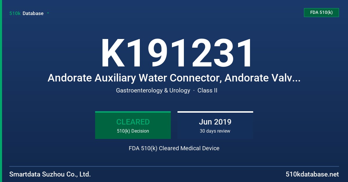 K191231 Andorate Auxiliary Water Connector, Andorate Valves Set FDA 510(k) Cleared Medical Device