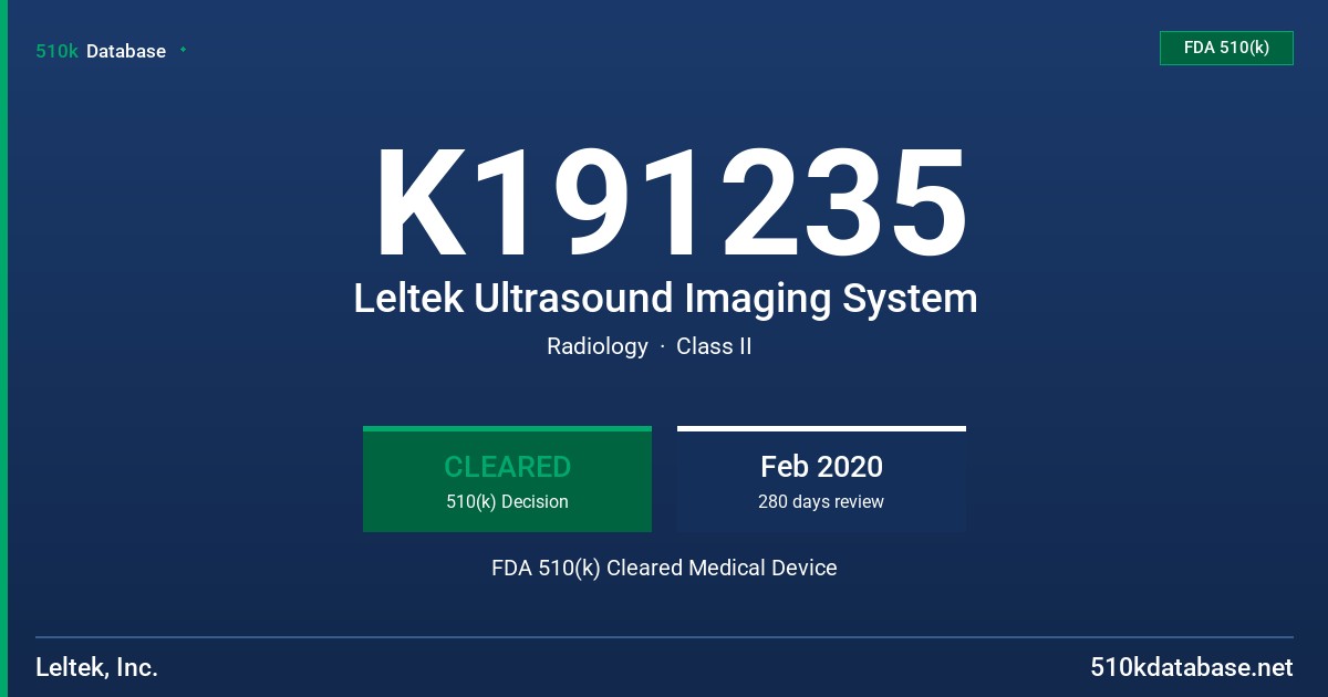 K191235 Leltek Ultrasound Imaging System FDA 510(k) Cleared Medical Device