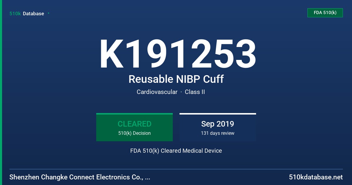K191253 Reusable NIBP Cuff FDA 510(k) Cleared Medical Device