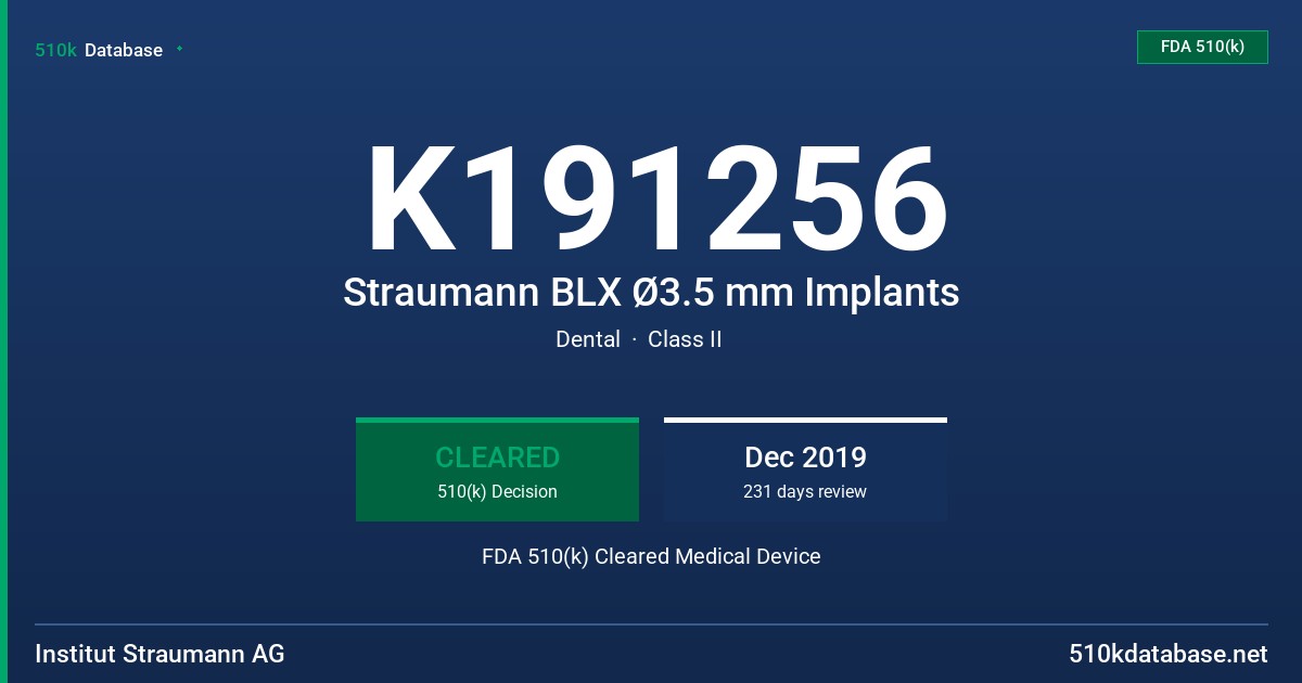 K191256 Straumann BLX Ø3.5 mm Implants FDA 510(k) Cleared Medical Device