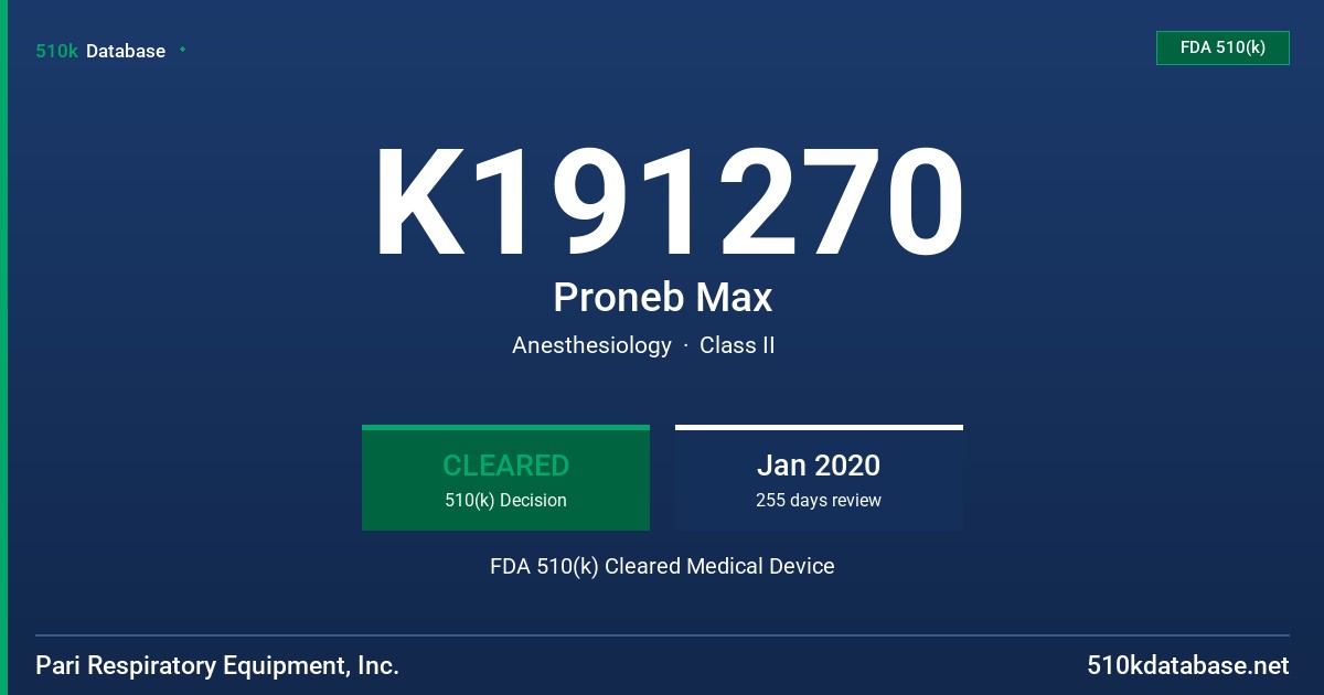 K191270 Proneb Max FDA 510(k) Cleared Medical Device