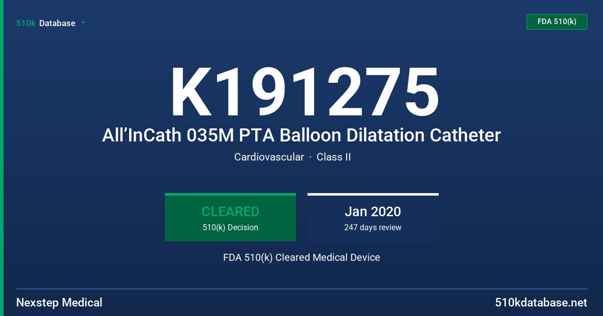 K191275 All’InCath 035M PTA Balloon Dilatation Catheter FDA 510(k) Cleared Medical Device