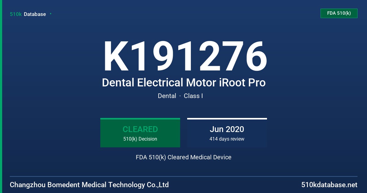 K191276 Dental Electrical Motor iRoot Pro FDA 510(k) Cleared Medical Device