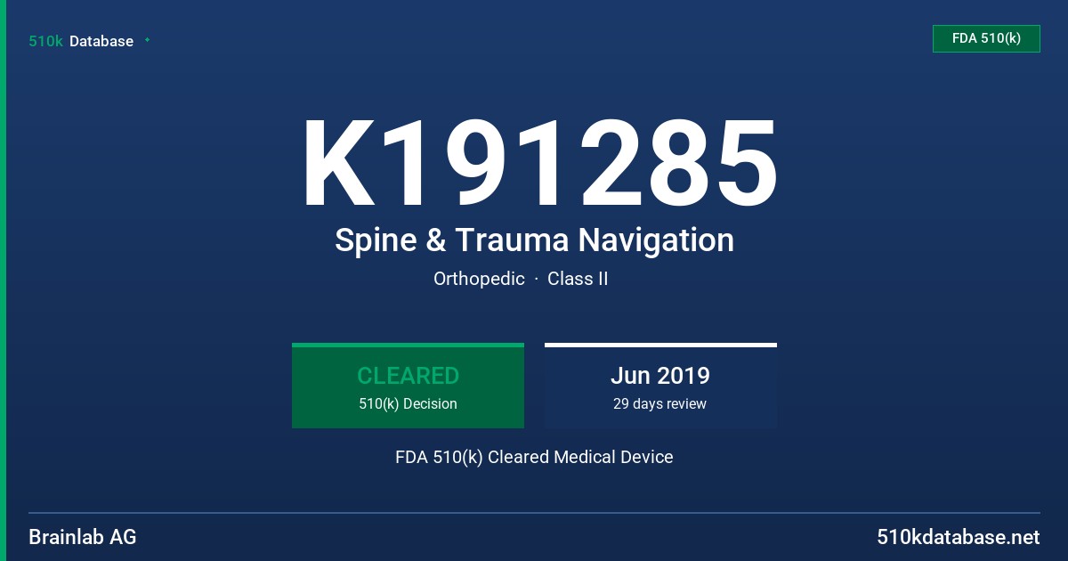K191285 Spine & Trauma Navigation FDA 510(k) Cleared Medical Device