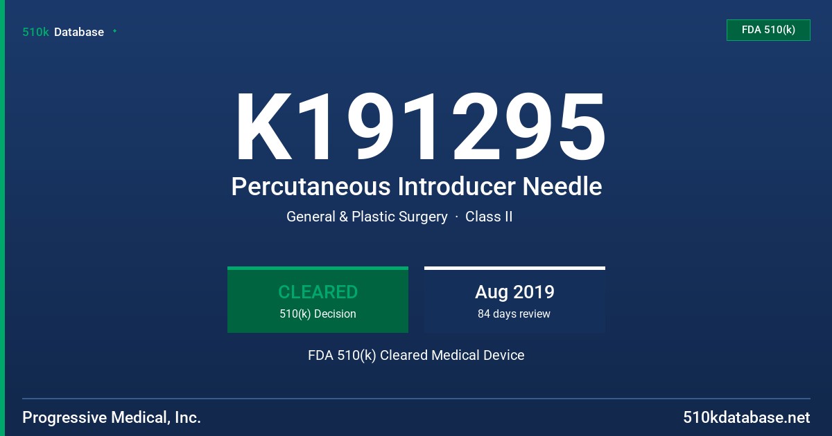 K191295 Percutaneous Introducer Needle FDA 510(k) Cleared Medical Device
